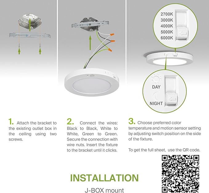 ASD LED 7" Round Flush Mount Ceiling Light Fixture, Low Profile Surface Lighting | 5CCT, Motion Sensored, Ultra-Thin, ETL Listed | 15W 900LM 2700-6000K 120V | Kitchen, Hallway Lamp | White, 12 Pack