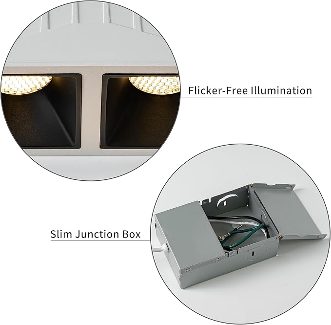 3" Square 24W LED Dimmable Recessed Lighting Downlight, Home Indoor Directional Ceiling Spotlight Surface Fixture with 36° Beam Angle, Honeycomb Mesh Anti-Glare Design, Includes Junction Box