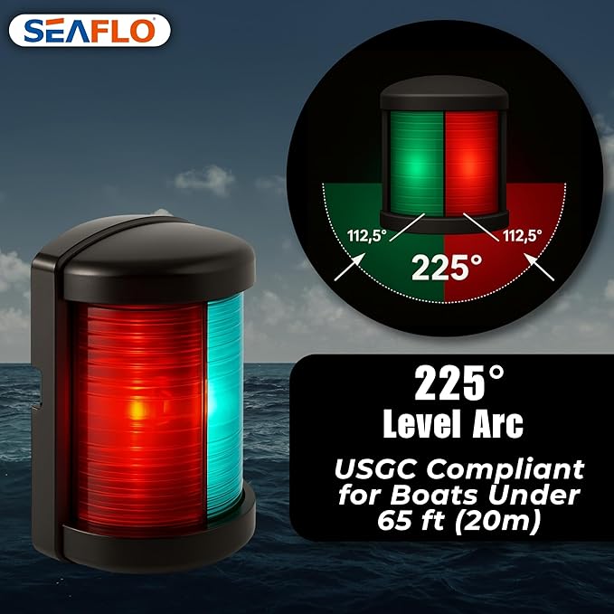 SEAFLO 11 Series Mini Sized LED Bi-Color Red/Green Navigation Light – 12V, 1W, IP67 Waterproof, 2NM Visibility, High-Brightness,for Boats Under 65 ft (20m) – 4-Year Warranty (Bi-Color/Black)