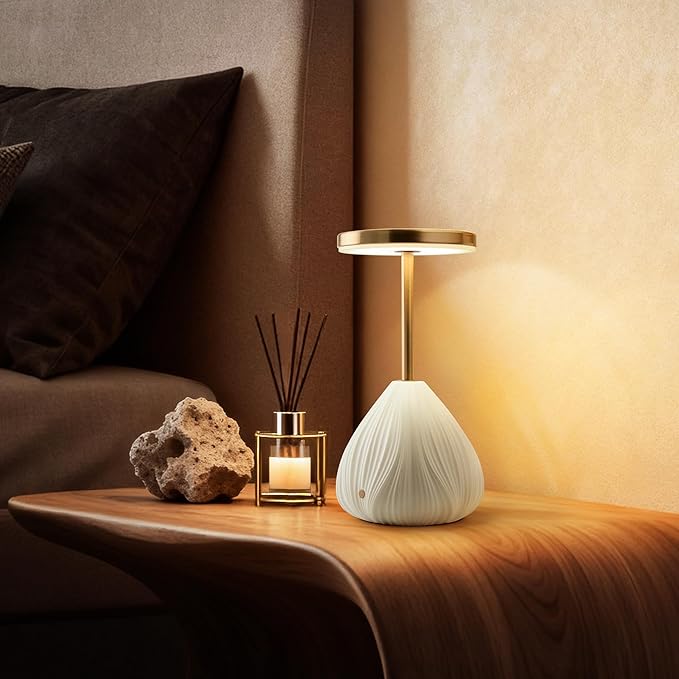 RONDURE 10.6" Ceramic Cordless Table Lamp, Portable Rechargeable Table lamp, Touch Dimmable Warm Ambient Lighting for Living Room, Bedroom, Dining Room, Fast Charging & Long Lasting