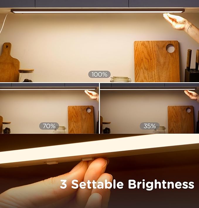 16 Inch Under Cabinet Lighting Plug in, 9W 120V 3 Color 3000K/4000K/5000K, 3 Brightness, Super Bright, Ultra Thin Under Counter Lights for Kitchen, Linkable LED Cabinet Light,Bronze