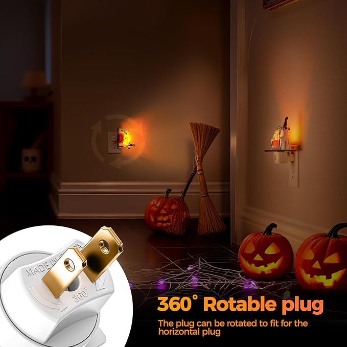 Briignite Ghost Campfire Night Light[2 Pack], Flickering Night Lights Plug into Wall, Cute Halloween Night Light for Kids, Plug in Ghost Nightlight with 360° Rotatable for Halloween Decorations Party
