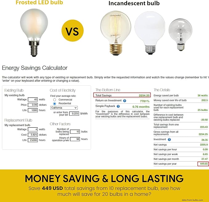 AMDTU E12 LED Bulb 2700K Warm White Dimmable Frosted Globe Edison Small Frosted Glass Soft Light 40W Equivalent Eye Comfort for Dining Chandelier Vanity Indoor Use
