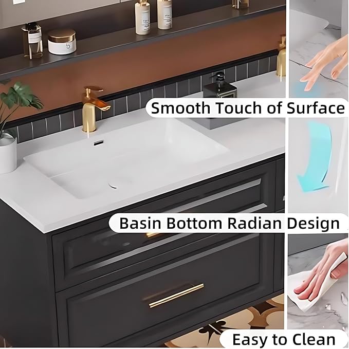 72IN Black Bathroom Vanity with Double Sinks - Hanging Cream Bathroom Vanities, Wall-Mounted 0pen Storage with 2 Drawers, Intelligent Defogging & Led Lighting | Integrated Washing Basin