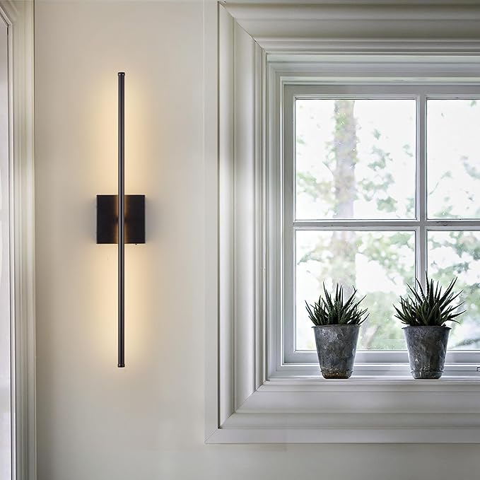 24.4 Inch 9 RGB Color Battery Operated Wireless Wall Sconces Set of Two, with Remote, Dimmable, Warm/Natural White/Daylight, Rotatable, LED Wall Light for Living Room, Bedroom, Black