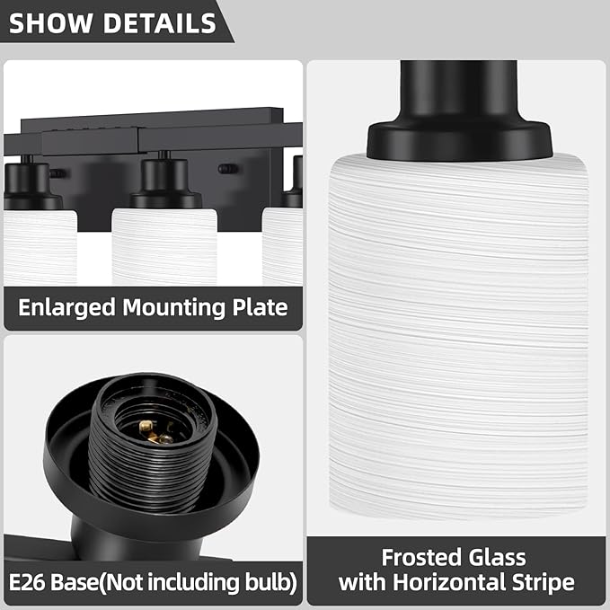 10 Light Bathroom Vanity Lights Over Mirror, 65.4 inch Black Vanity Lights Fixtures with White Glass Shades Matte Black Modern Vanity Lights Black Bathroom Wall Lighting for Mirror Bedroom