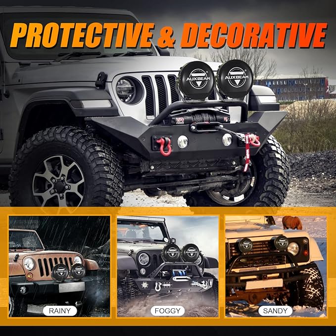 Auxbeam 9 Inch Black Protective Light Covers, Round Offroad Light Shield, Street Road Compliant, 9" Diameter Lens Cap, Snap-On Design, 2 Packs