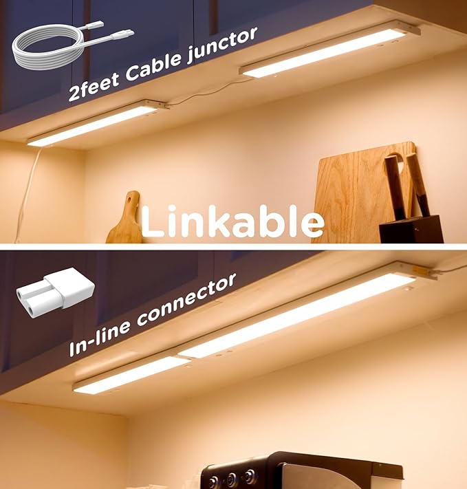 36 Inch Under Cabinet Lighting Plug in, 20W 120V 3 Color 3000K/4000K/5000K, 3 Brightness, Super Bright, Ultra Thin Under Counter Lights for Kitchen, Linkable LED Cabinet Light, White