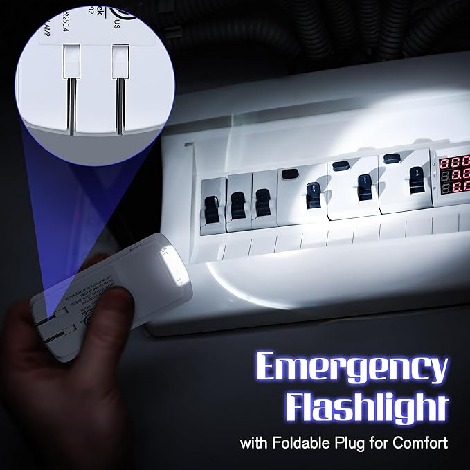Enhon Emergency Power Failure Night Lights, 5-in-1 Multi Color LED Light, Rechargeable Flashlight with Foldable Plug, Automatic On Off Motion Sensor for Bedrooms, Hallways, Black Outs (3 Pack)