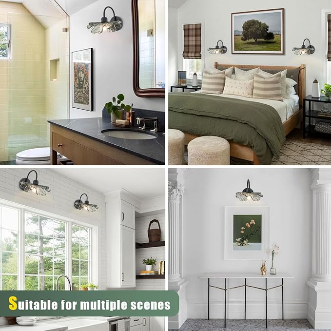 Black Bathroom Vanity Light Vintage Wall Sconce Hand Blown 1-Light Wall Lamp Bathroom Wall Sconces with Dark Green Glass Shade Black Vanity Light Over Mirror for Bedroom Hallway Living Room