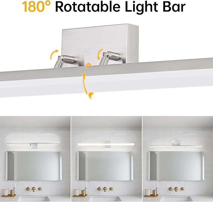 48 inch LED Modern Bathroom Vanity Lighting Fixtures Over Mirror, Brushed Nickel Adjustable Makeup Vanity Light Bar Dimmable 46W 5000K Cool White