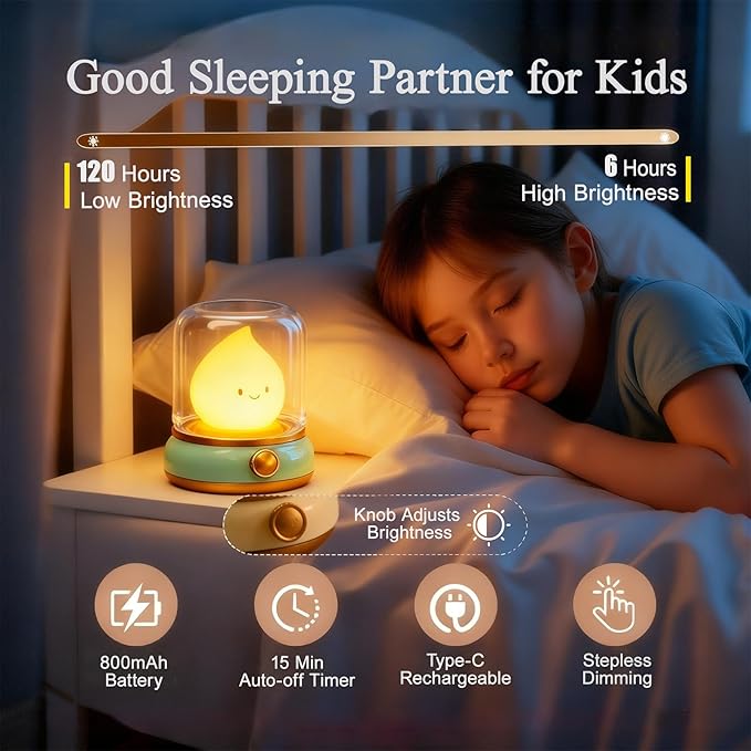 Cute Kids Night Light for Nursery - Retro Rechargeable Light with Timer, Cozy Desk Lamp Gift for Kids, Toddler & Mom | Desk Accessories (Green)
