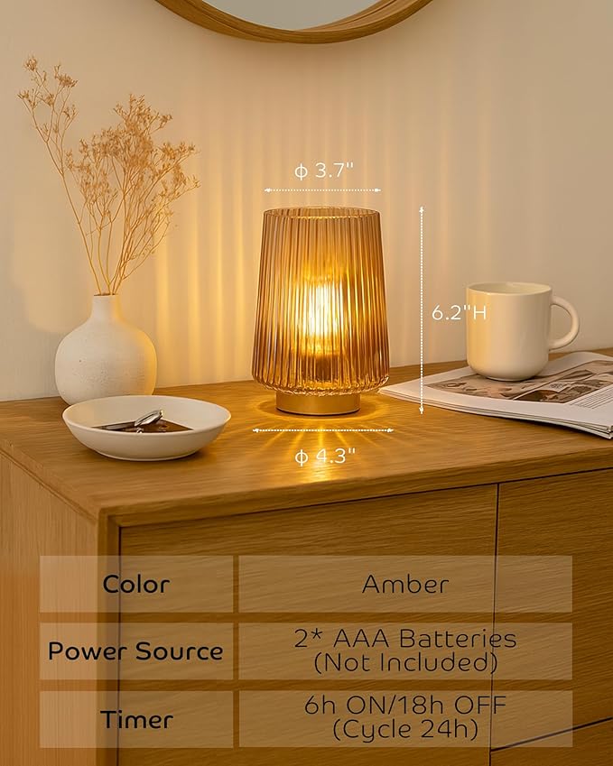 Battery Operated Lamp with Timer, Small Cozy Table Lamps for College Dorm, Aesthetic Cordless Battery Powered Decorative Lamp for Bedside Living Room Shelf Amber
