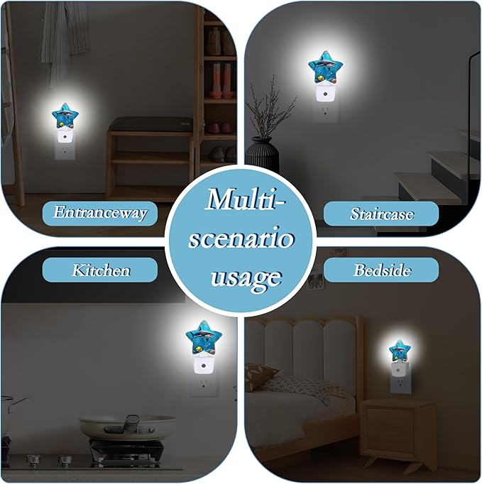 Shark Night Light,Undersea Fishes Plug-in Dusk to Dawn Smart Sensor Nightlight for Bathroom Bedroom Hallway Kitchen Stairs Energy Efficient Decor Desk Lamp