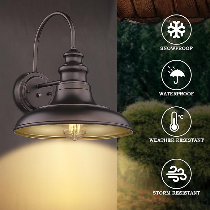 Dusk to Dawn Sensor Outdoor Barn Light Fixture Outdoor Wall Sconce Farmhouse Wall Mount Lights Exterior Light Fixture Bronze Finish Industrial Wall Lantern for Porch, Entryways, 1 Pack