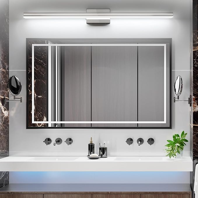 SineRise LED Modern Bathroom Vanity Light Bar (48-Inch, 3000K/4000K/6000K), Chrome Dimmable Modern Acrylic Bathroom Wall Lighting Fixtures Over Mirror