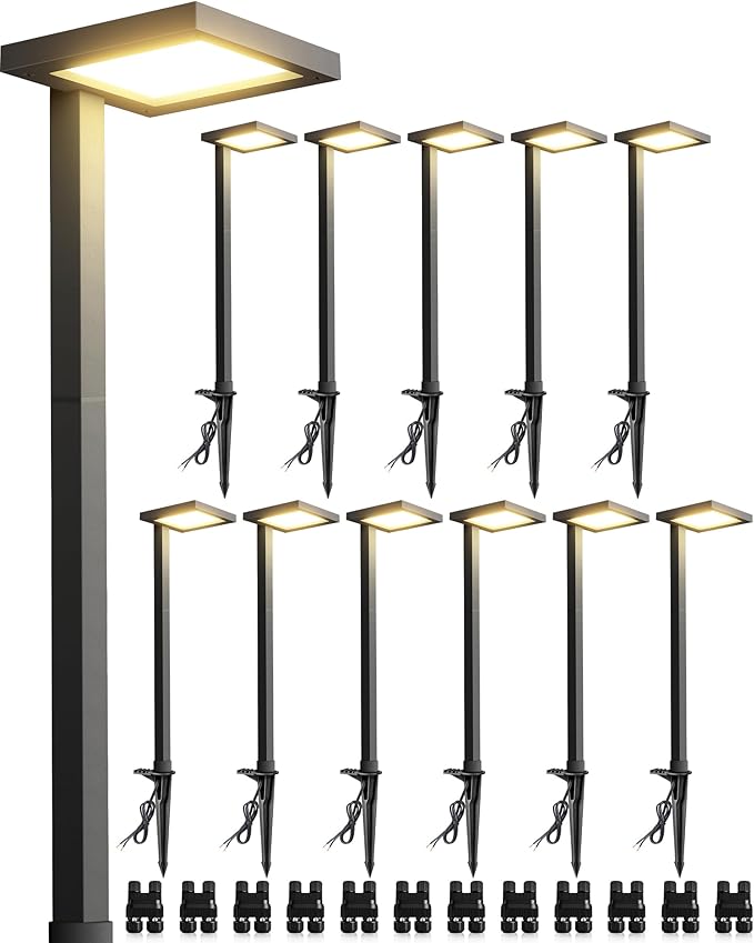 SUNVIE 5W Anti-Glare Low Voltage Pathway Lights Wired 12-24V LED Landscape Path Lights 3000K Cast-Aluminum Waterproof Outdoor Landscape Lighting with Connectors for Walkway Yard Garden, 12 Pack