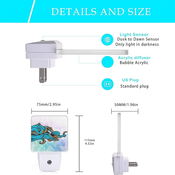 Octopus Night Light,Ocean World Sea Octopus Animal Night Lights Plug into Wall Dusk to Dawn Sensor Lamp for Women Men,Led Lights for Stairway/Hallway/Bedroom