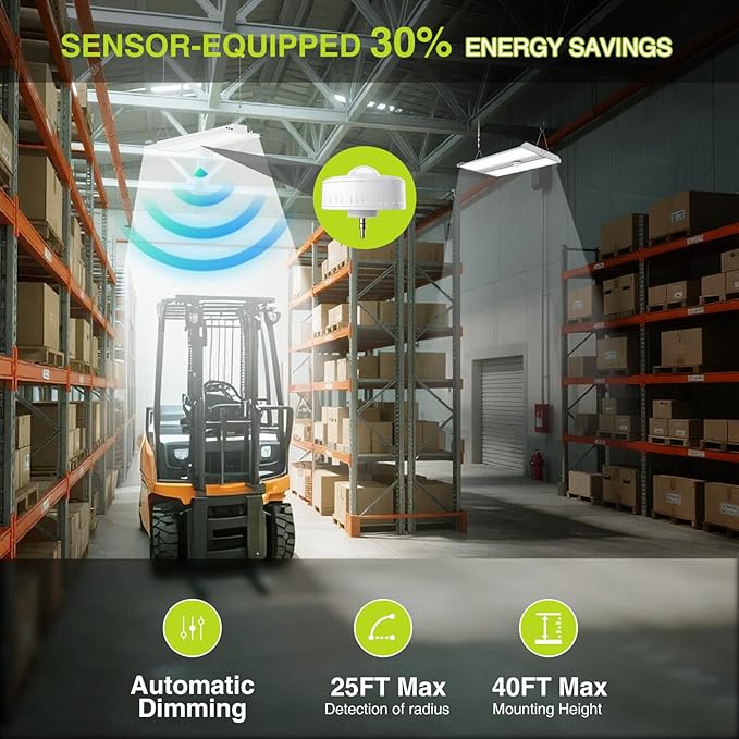 400W LED Linear High Bay Light 4FT, Adjustable 400W/320W/240W/100W With Motion Sensor, 60000LM, 120-277V, 0-10V, 5000K, Commercial Linear High Bay Led Shop Lights for Warehouse Workshops, 2 Pack, UL