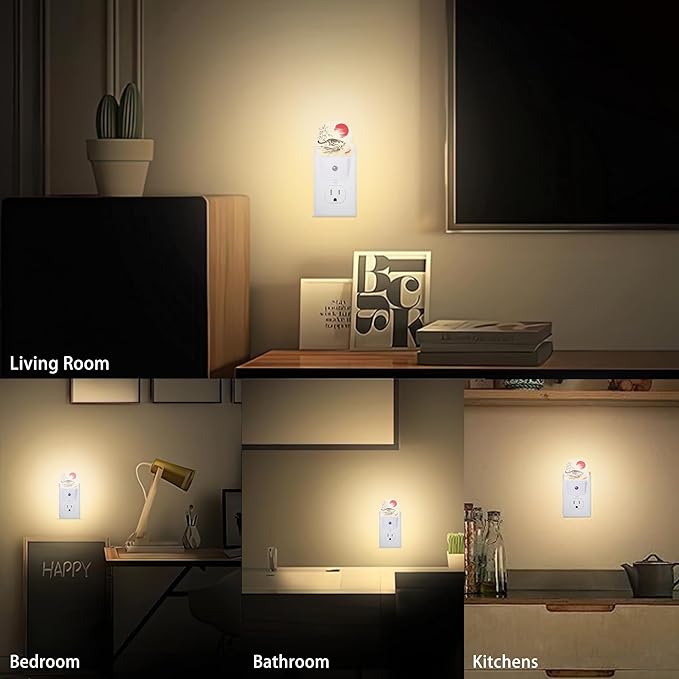 Japanese Funny Cat Night Lights Plug into Wall for Girls Boys Room,Night Light LED Lamp Dusk to Dawn Sensor Round Lamp for Bedroom Bathroom Hallway Home Wall Decor