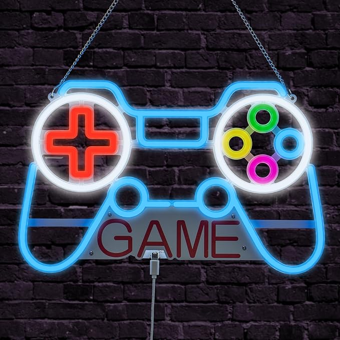 Gamer Neon Sign, USB Powered, 14.2"×9" Dimmable Metal LED Neon Lights, Wall Decor for Bedroom, Party Pub, Kids' Room, Home Decoration, Man Cave, Gaming Room