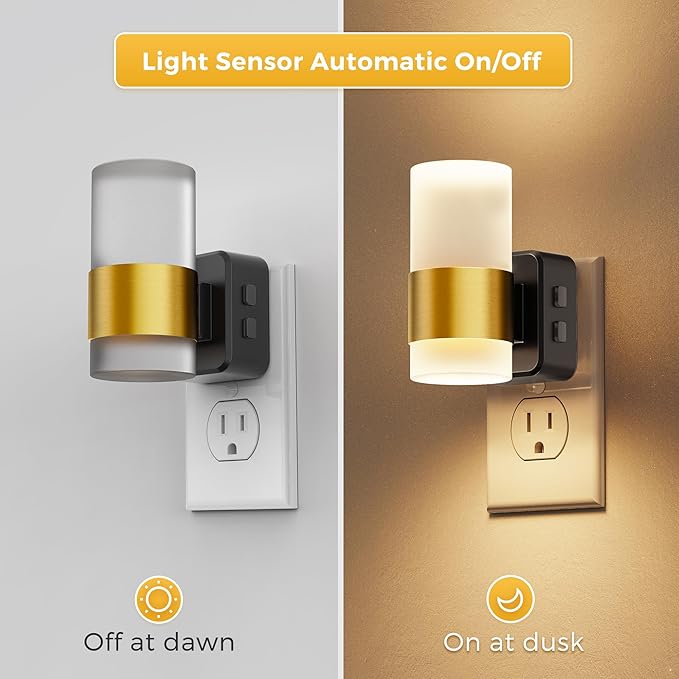 L LOHAS LED Night Light,Night Lights Plug into Wall,[2-PACK] Dusk to Dawn Sensor,3000K Soft White,Brightness Adjustable,180°Rotating Acrylic Nightlight for Adults Bathroom Bedroom