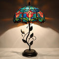 Tiffany Table Lamp, Stained Glass Desk Light, W12H19 Inch, Metal Leaf Base (Tulip Style)