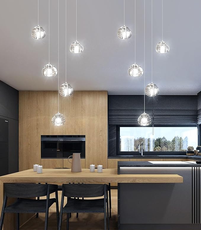 Modern LED Chandeliers Dining Room Kitchen Pendant Lights Lighting for Island Dimmable Fixtures Floating Bubble Crystal 2700K 6000K Remote Dimming 5-Lights