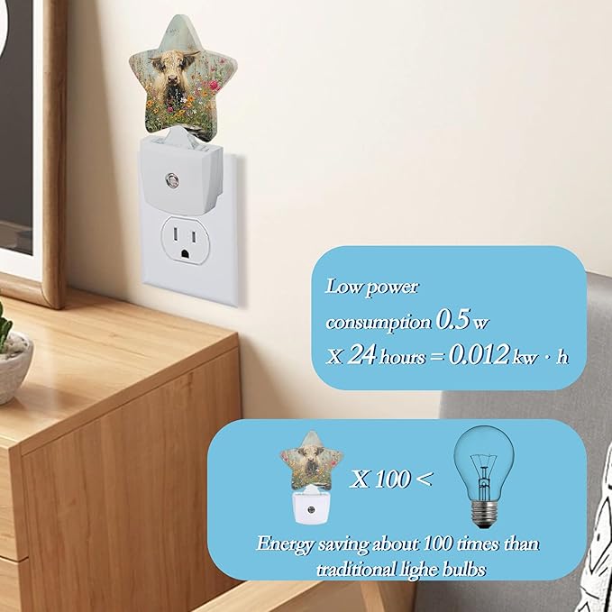 Highland Cows Night Light,Flower Plug-in Night Light Auto Dusk-to-Dawn Sensor Energy Efficient Led Lamp for Room Decor,Hallway,Kitchen,Bathroom,Plug-in,Decor Desk Lamp Gifts