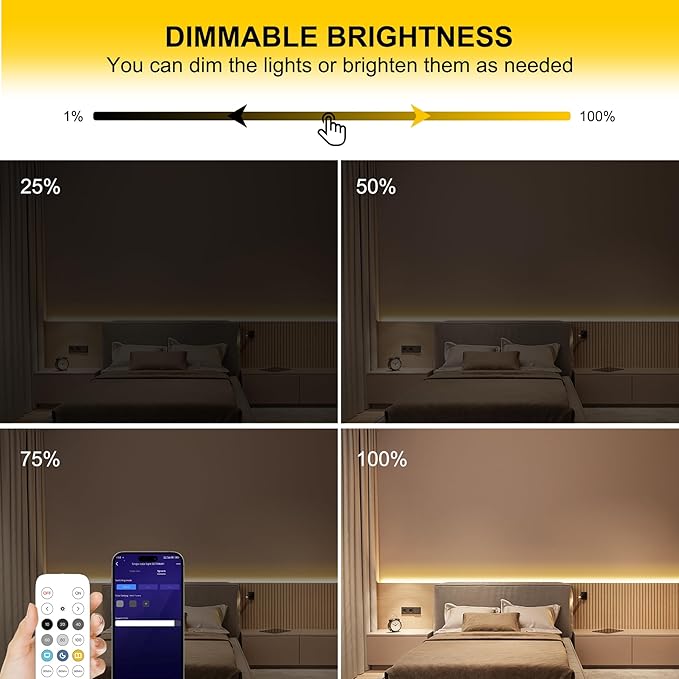 COB LED Strip Lights Warm White,24V Dimmable led Light Strip KIT with Remote and app Control,2700K 24FT/7.5m 8mm Wide Ra>90 Cuttable Flexible Strip Lights for Bedroom,Shelf,Cabinet