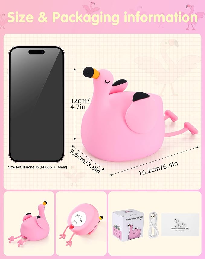 YISUN Flamingo Night Light for Kids, Soft Silicone Nursery Night Lamp Rechargeable LED Bedside Lamp with Timer, 3 Level Dimmable Cute Night Lights for Bedroom, Living Room, Dining, Gift