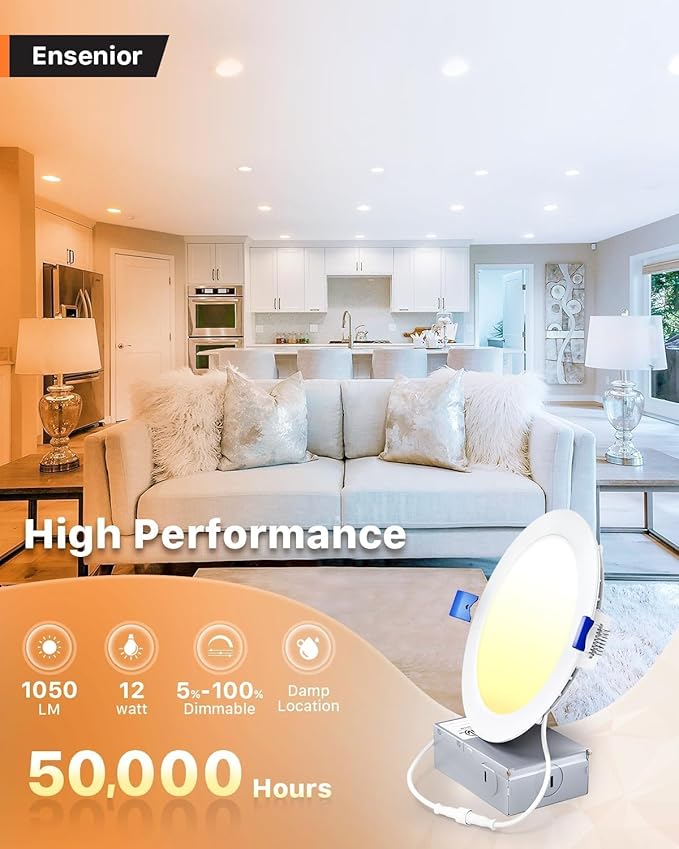 Ensenior 16 Pack 6 Inch LED Recessed Ceiling Light, 3500K Neutral White, 1050LM 12W 120V, High Brightness Canless Wafer Downlight Dimmable - ETL&FCC&IC