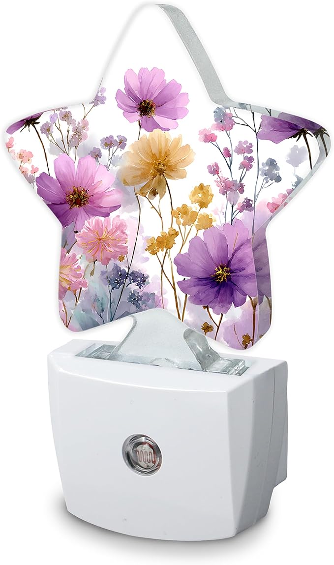 Watercolor Vintage Flowers Night Light,Plug-in Wall Led Night Lights Decor for Boys Girls Room,Dusk to Dawn Sensor Wall Lamp for Bedroom/Bathroom/Hallway,0.5w