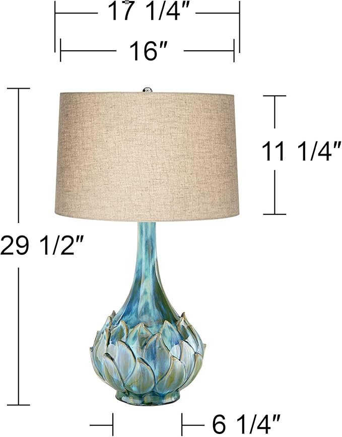 Possini Euro Design Kenya 29 1/2" Tall Modern Coastal Tropical End Table Lamps Set of 2 Blue Green Ceramic Beige Shade Living Room Bedroom Bedside Nightstand House Office Home (Colors May Vary)