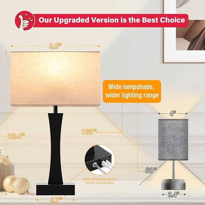 Seealle Bedside Lamps for Night Stands - 3 Way Dimmable Table Lamp for Bedroom with USB C+A Ports,Modern Bedside Lamps Set of 2, Touch Lamps for Nightstands(Cream)