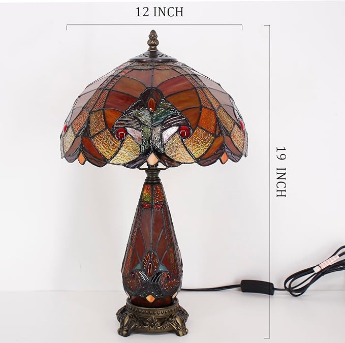 Tiffany Lamp Stained Glass Table Lamp 12X19 Inches Mother Daughter Vase Desk Accent Night Light for Bedroom Bedside Reading Home Antique Style (Red Stained)