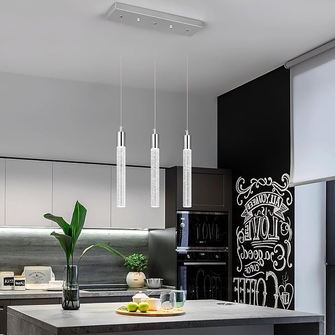 Kitchen Island Lighting Modern Light Fixture Kitchen Island Pendant Light Dimmable LED Chrome Mini Pendant Lighting Dinning Room Living Room Chrome Pendant Lights（3-Light）