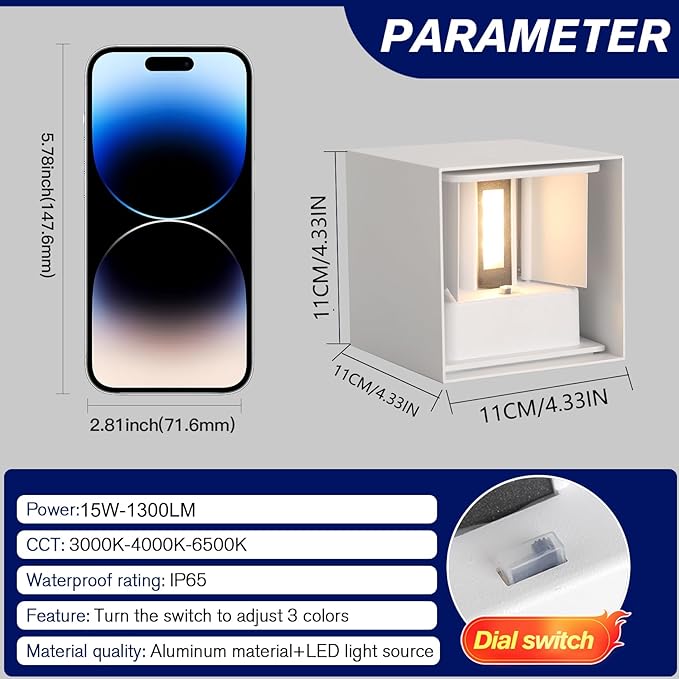 15W 2Pack Led White Outdoor Wall Sconces Light Fixtures Modern Exterior/Interior Waterproof Porch Wall Mounted Lighting Outside Wall Lamps for Garden Shop Yard Patio Home Entryway Park Staircase