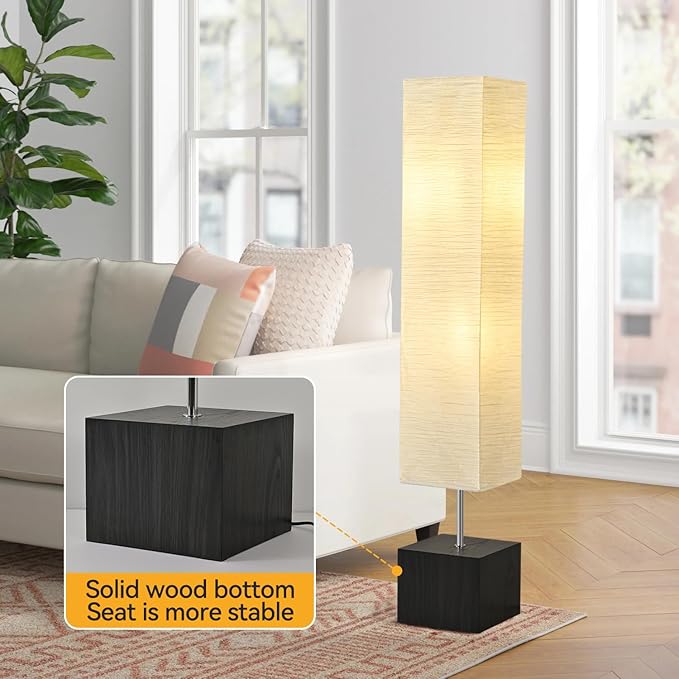 PureBalance Modern Floor Lamp with Solid Wood Base, 65 Inches Tall, Full Dimmable LED, Black and White