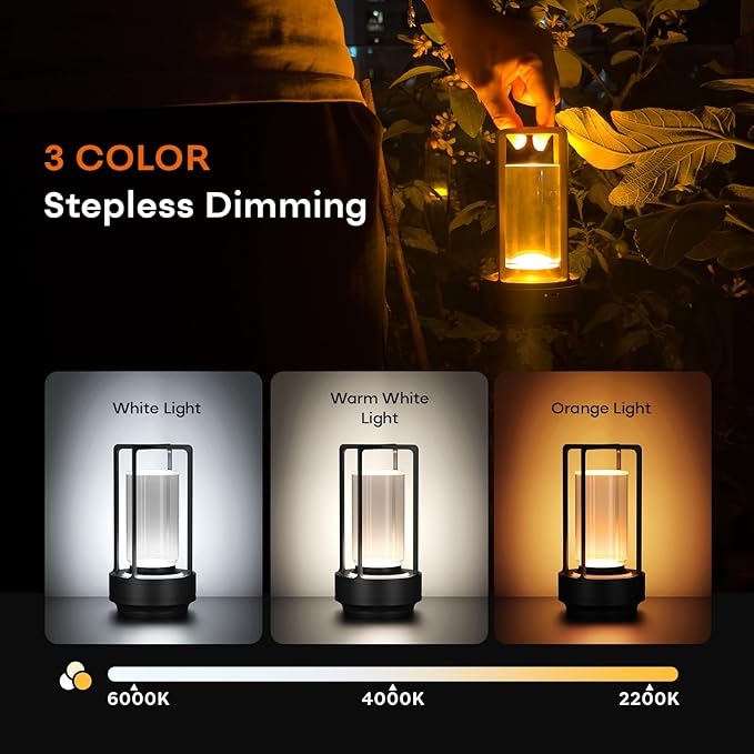 Cordless Portable LED Table Lamp, Rechargeable Battery Operated Desk Lamp with Touch Sensor, 3-Way Dimmable Suitable for Bars/Cafes/Restaurants/Bedrooms/Camping (Grey)