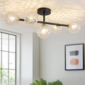 Modern Globe Glass Ceiling Light: 27 Inch Semi Flush Mount Light with Hammered Clear Glass Shade - 5 Lights Black Ceiling Lighting Fixture - Dimmable Linear Chandelier for Bedroom Living Room Entry