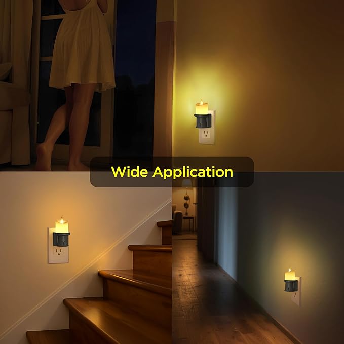 Nightlight Flameless Candle, Electrical Outlet Plugs w/Dusk Dawn Sensor Auto Switch On/Off for Home Safety, Window Decorative with Remote Control (Black, 2 Pack)