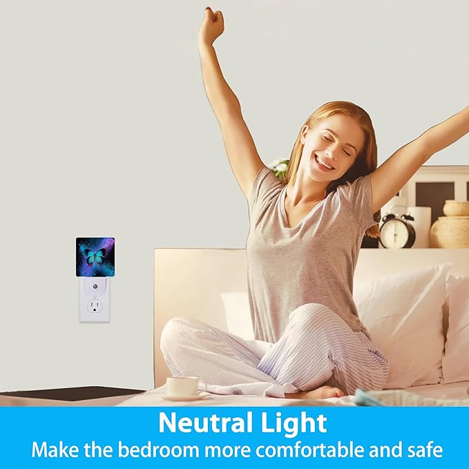 Night Lights Plug into Wall Colorful Blue Butterfly Night Lights Dusk to Dawn Sensor Led Lamp for Women Men,Led Lights for Stairway/Hallway/Bedroom,0.5W