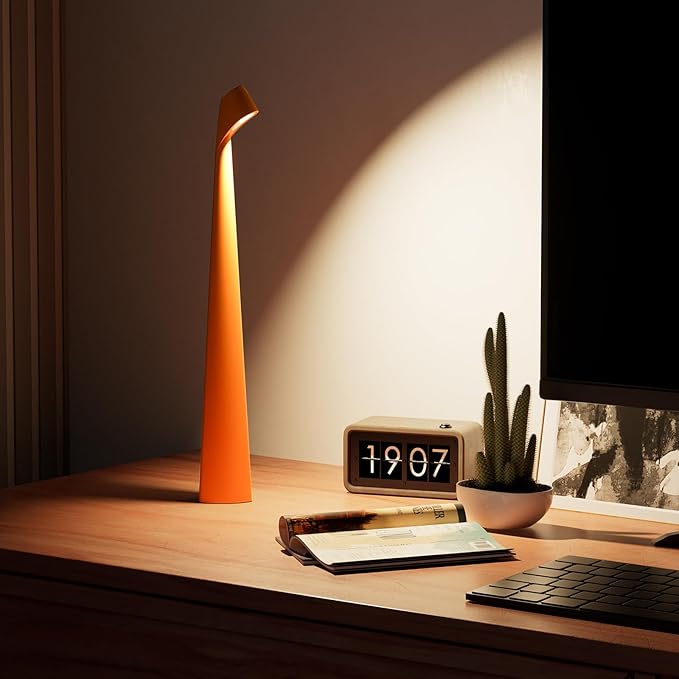Cordless Desk Lamp, Portable Table Light, Rechargeable Touch Lamp, LED Lamp Battery Operated with 3 Brightness Levels for Bedside Dorm Reading (Orange)