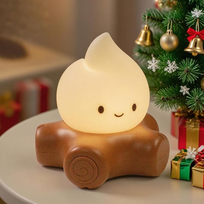 Cute Fake Campfire Lamp, Rechargeable Night Light with Flickering Candle Mode, Portable Mood Lighting for Bedroom Decor, Desk Accessories, Camping & Gifts (Basic Version)