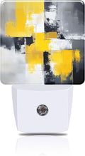 Grey and Yellow Abstract Art Night Light, Plug-in Nightlight with Dusk to Dawn Auto Sensor for Home Bedroom Hallway Kitchen 0.5W Sleep Friendly Led Lamp for Women Men