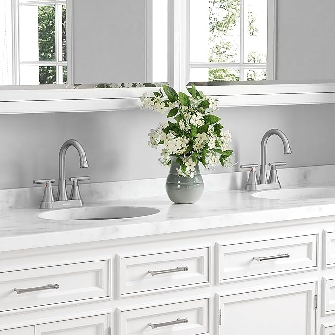 Bathroom Faucets for Sink 3 Hole, Hurran 4 inch Brushed Nickel Bathroom Sink Faucet with Pop-up Drain and Supply Lines, Stainless Steel Centerset Faucets for Sink Vanity RV