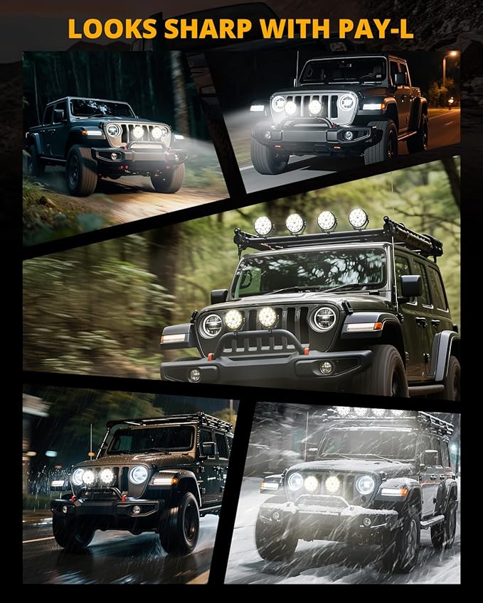 Auxbeam RAY-L Series 7 Inch Round LED Offroad Driving Light Bar with White/Amber DRL 240W Spot Beam Spotlights Offroad Lighting for 4x4 Jeep UTV ATV, Pair