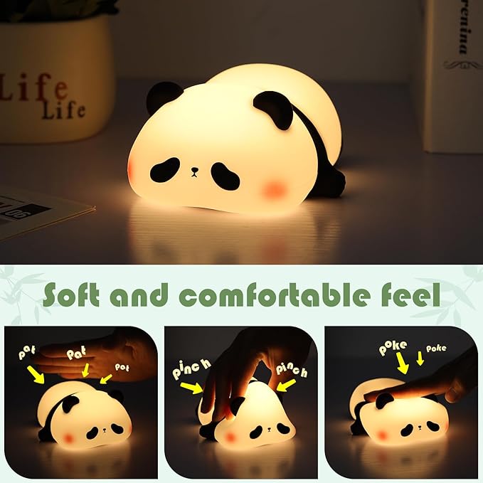 YISUN Panda Night Light with White Noise, LED Squishy Night Light, Soft Silicone Nursery Nightlight Rechargeable LED Touch Light with 4 Soothing Sleep Sounds for Kids Room