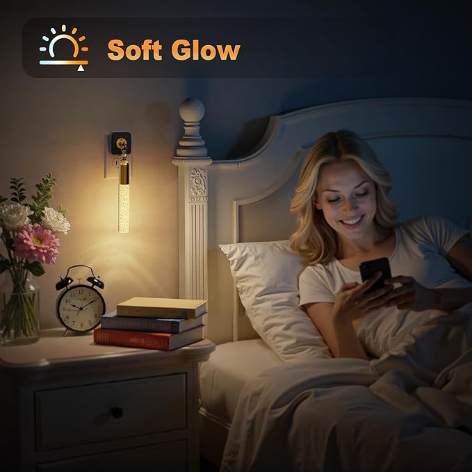 JandCase Night Lights Plug into Wall, 3000K Soft Light LED NightLights, 0-100LM Adjustable Brightness, Bubble Plug in Night Light with Auto Light Sensor, for Bathroom, Hallway, Kitchen, Bedroom